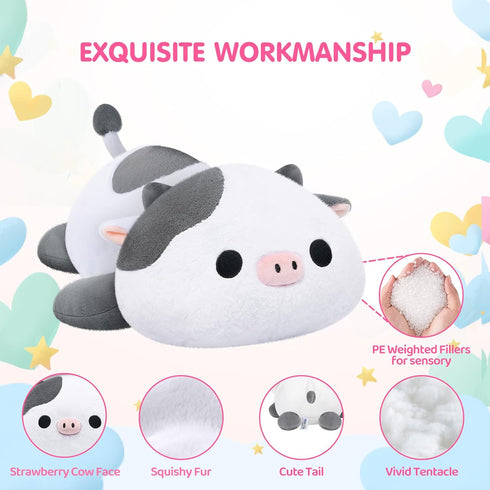 Weighted Stuffed Animals 4.0 Lbs – Cow Plush, Weighted Plush for Kids, Birthday Gifts for Women, Girls, and Males