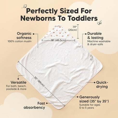 Set(Bruce, KeaBabies Muslin Baby Bath Towels with Hood for Girls, Boys -Large Organic Cotton Hooded Baby Towels