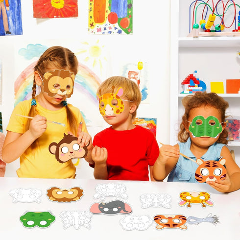 36Sets Animal Coloring Mask Jungle Animal Crafts for Kids Color Your Own Paper Mask Easy DIY Wild Lion Masquerade