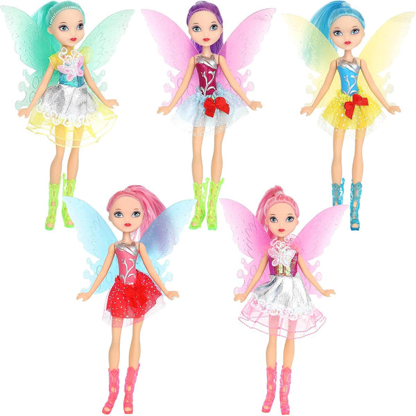 ONEST 5 Sets 8 Inch Fairy Girl Dolls - Includes 5 Handmade Doll Clothes & 5 Pairs of Doll Shoes