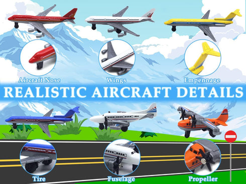 6 Pack Playset Crelloci Toy Airplane Mini Diecast Aircraft, Includes Glider and Airlines Planes for Birthday Party