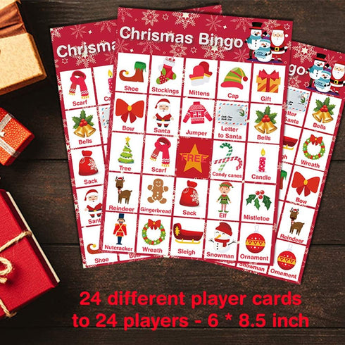 V-Opitos Large Size Christmas Bingo Game Cards - 6 x 8.5 Inch for 24 Players - Xmas Party Games