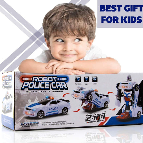 Toysery Transforming Robot Police Car with Light - Smart Robot Police Cars for Boys Age 7 to 9