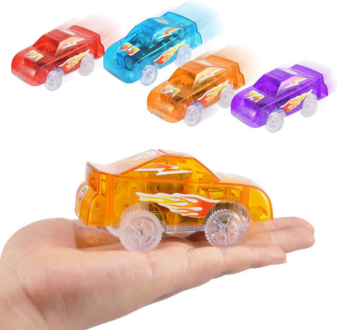 Toy Cars Replacement for Most Tracks, Glow in The Dark, 5 Flashing LED Lights, 4 Pack Car Track Accessories for Kids