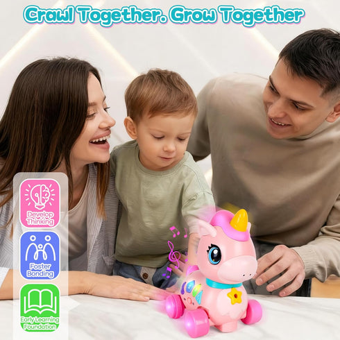 WixbFyn 6-12-18 Tummy Baby Unicorn Toy Months with Music & Lights Explore Bilingual Educational For Toddler Sensory