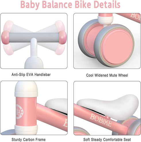 Baby Balance Bike Toys for Kids 10-24 Months - No Pedal Infant 4 Wheels Bicycle (Classic, Pink)