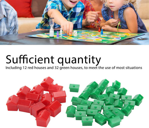 Hotel Game Replacement Pieces - Monopoly Replacement with 12 Red Houses and 32 Green Houses