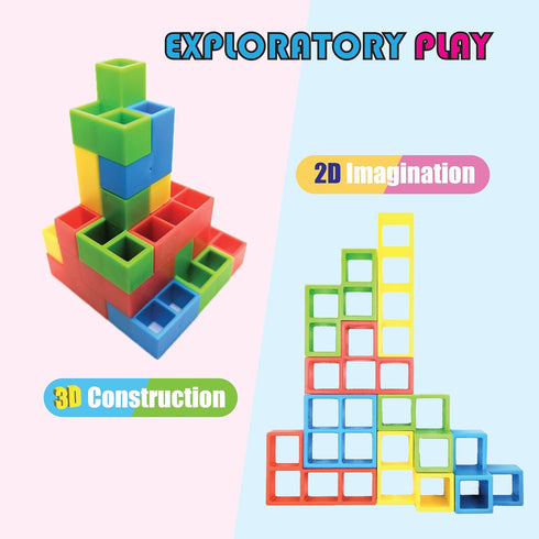 KIEZ 48 Pcs Tetra Tower Stacking Games, Balance Building Blocks, Stack Attack Board Game for Kids & Adults