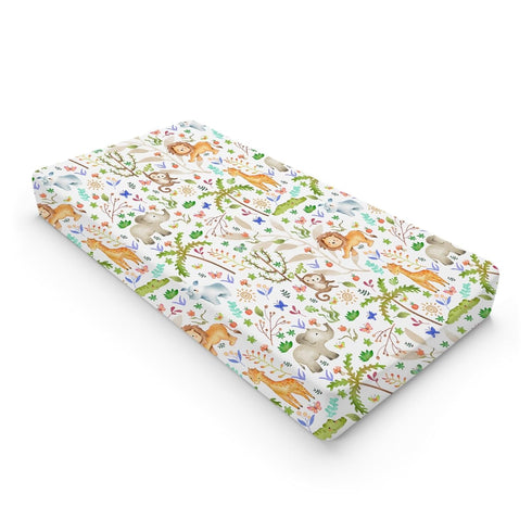 Safari Jungle Animals Trees Changing Pad Cover, Soft Breathable Sheets for Boy Girl with Lion, Elephant, 32''x16''