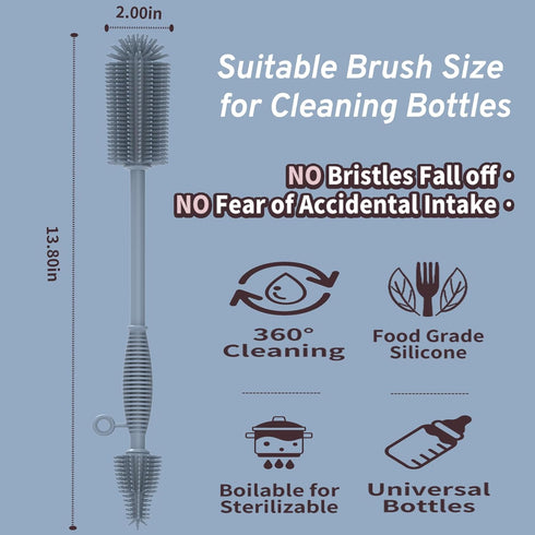 Double Sided Cleaning Brush, Soft Kitchen Scrub Brush, Reusable Silicone Bottle Cleaner, Long Handle