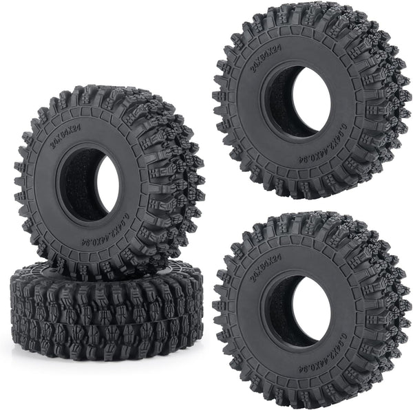 4PCS RC Soft Rubber 1.0 Tires, 64MM Foam Insert for 1/18 TRX4M Upgrades, 1/24 SCX24
