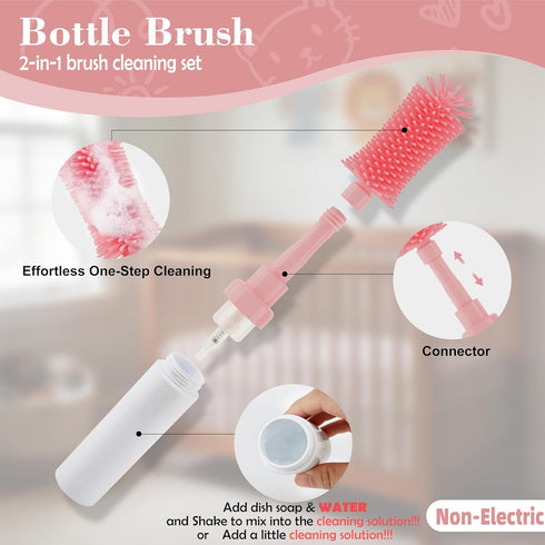 Set ZTX Self-Foaming Silicone Baby Bottle Brush - One Press Creates Rich Foam, Cleans Bottles, Breast Pump Parts