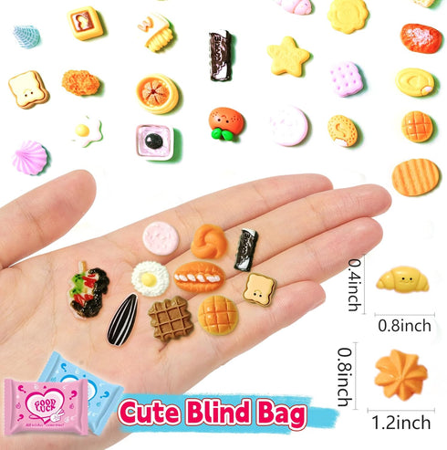50 Pack Set Mini Food Blind Bags for Kids - Small Dollhouse Accessories & Party Favors with Tiny Resin Food Toys