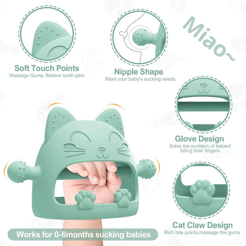 Baby Teething Toys for 0-6 Months, Silicone Teether Chew Mitt for Teething Relief, Perfect Baby Shower Gifts (Cartoon