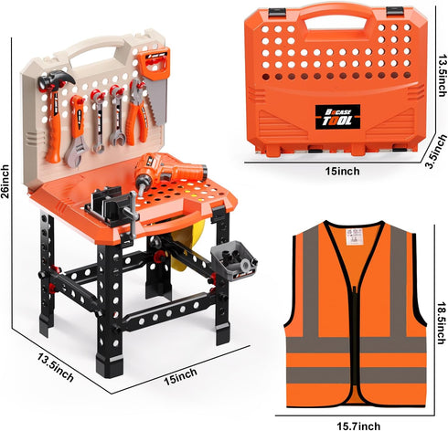 Kids Tool Bench Toy Workbench with Electric Drill, 91pcs Tool Accessories, Pretend Play Learning Toy for Ages 3-5