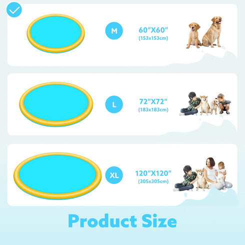 60" (60in, SLOOSH Non-Slip Splash Pad Sprinkler - Outdoor Water Play Toys Backyard Fountain Mat for Toddlers Kids Dogs
