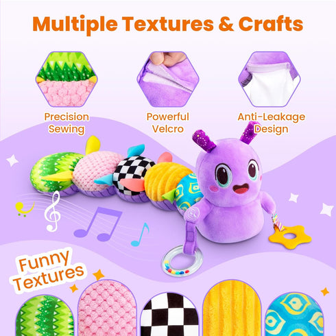0-6 10 0-6, 6-12 Tummy Baby Toys Months, Washable Baby Musical Caterpillar Toys with Kid's Song,Rattles,BabyTeething