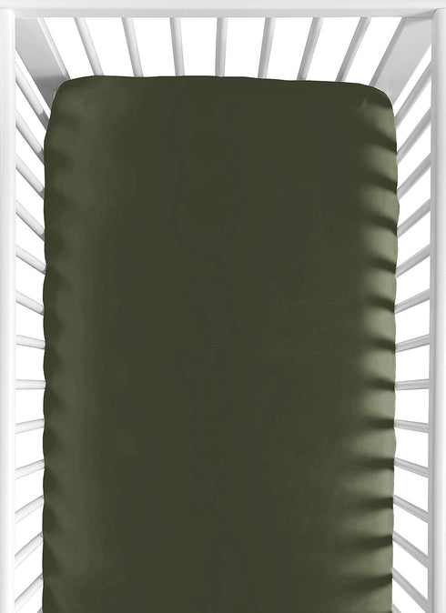 Sweet Jojo Designs Solid Dark Green Fitted Crib Sheet for Woodland Camo Collection, Baby or Toddler