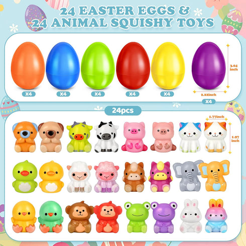 24 Pack Shemira Easter Eggs Filled with Animals Slow Rising Toys, Easter Basket Stuffers Fillers for Kids, Easter Eggs