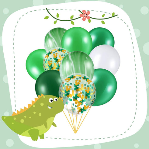 60 Pieces 12 Inch Green and White Balloons, Green Marble Confetti for Summer Party Decoration