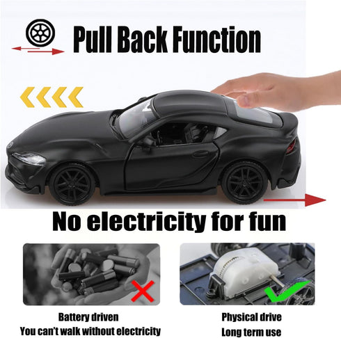 1/36 Scale 2020 Toyota Supra Diecast Cars Models, Pull Back Toyota Toy Car, Gifts for Boys Girls (Black)