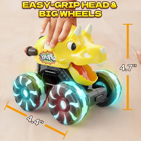 2 3 4 5 Intoypad Yellow Triceratops Dino Monster Truck Toddler Push Car Toy with LED Wheels Press & Go Dinosaur Toy