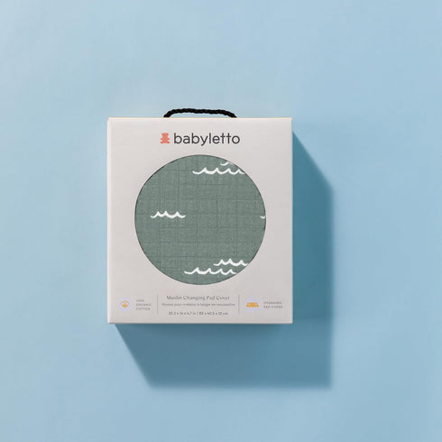 Babyletto Changing Pad Cover, 100% Quilted Organic Cotton, GOTS-Certified, Ultra-Soft Muslin - Ocean Waves, Fitted 360°