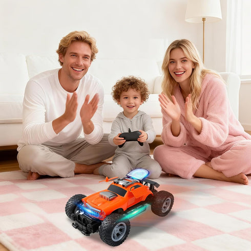 1:18 2.4GHz 80m 3+ Orange RC Truck with Colorful LED Lights Rechargeable Remote Control Car, Range, Remote-Opening