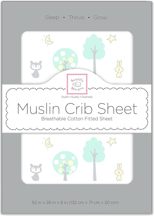 SwaddleDesigns Softest Cotton Muslin Fitted Crib Sheet for Baby Boy & Girl, Green Woodland