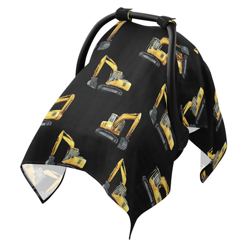 Mazeann Watercolor Yellow Excavators Car Seat Cover Baby Breathable Soft Infant Carseat Covers
