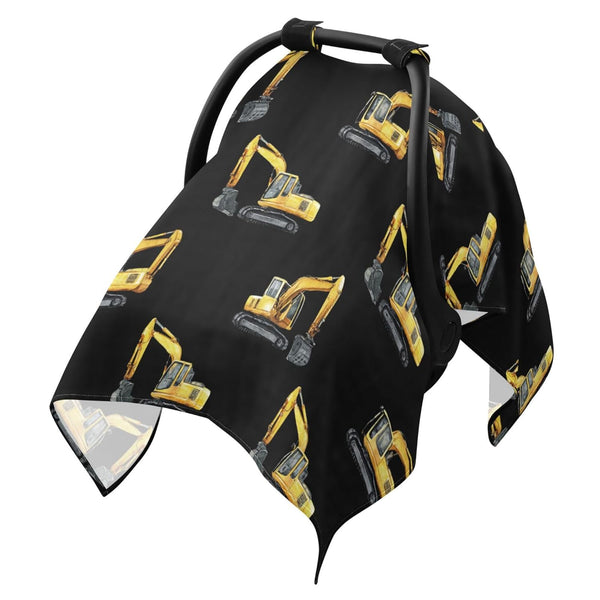 Mazeann Watercolor Yellow Excavators Car Seat Cover Baby Breathable Soft Infant Carseat Covers