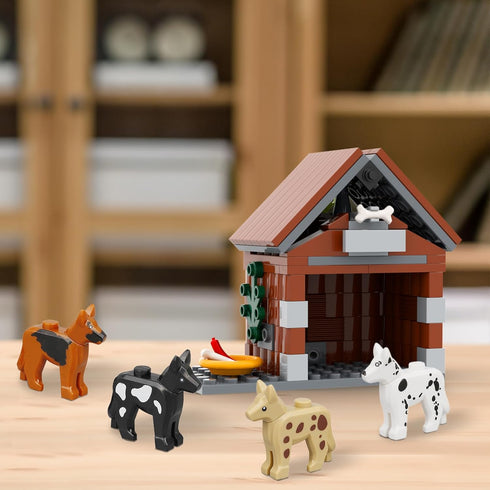 Farm Animals Dog House Building Blocks Set, MOC Animal Kennel Toy Set for Kids, 109 Pieces, Ages 8+
