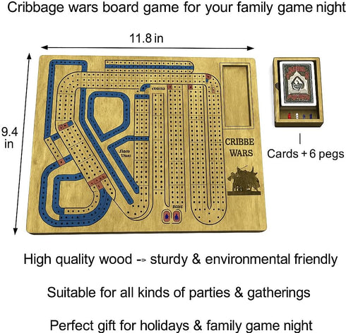 Wooden Cribbage Wars Board Game - Cribbage War Boards Game Unique for Adults- Family Game Night Gifts - Crib Wars Board