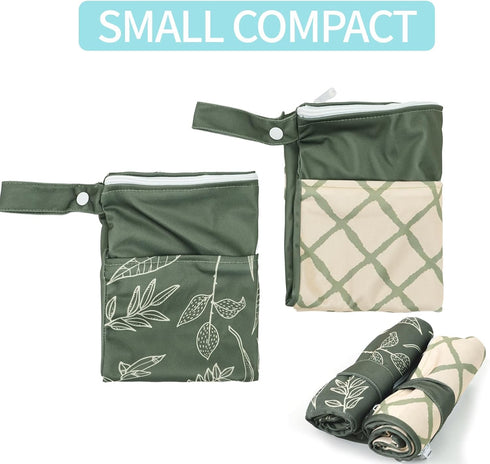 CoolaPeach 2pcs Wet Bags Waterproof Reusable Wet Dry Bag with Two Zippered Pockets Travel Beach Pool Daycare Yoga Gym