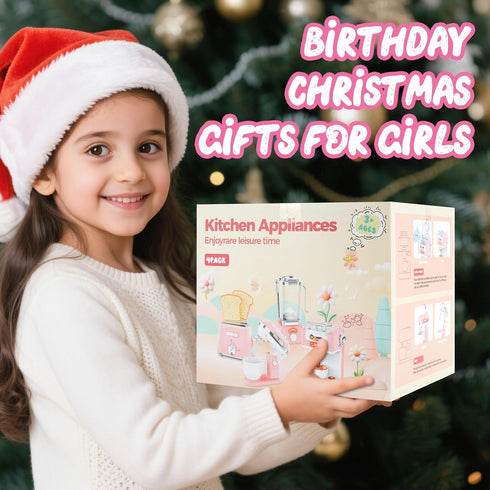 Playset Sets 4-8,Pink 3-5 Play Kitchen Accessories,Toy Kitchen Appliances with Blender,Coffee Maker,Mixer,Toaster,Kids
