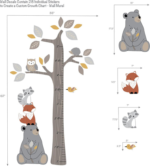 Woodland Forest Animal Growth Chart Wall Decals for Kids