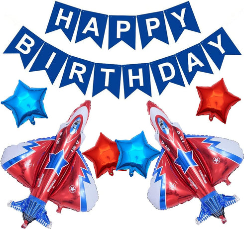 CHIL Large Fighter Jet Airplane Balloons Cartoon Flying Party Happy Birthday Banner Star