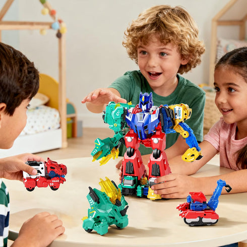 6-in-1 3 4 5 6 7 8, Magnetic Dinosaur Transforming Robot Toys, Dino Construction Trucks for Kids, Magnetic Car Toys