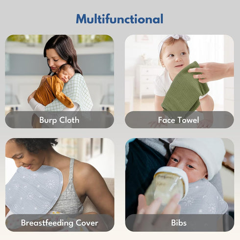 100% 22"X11" Muslin Burp Cloths with Snaps,Multi-Use Burpy Bib Cotton for Spit Up & Drool,Large Extra Absorbent Burping