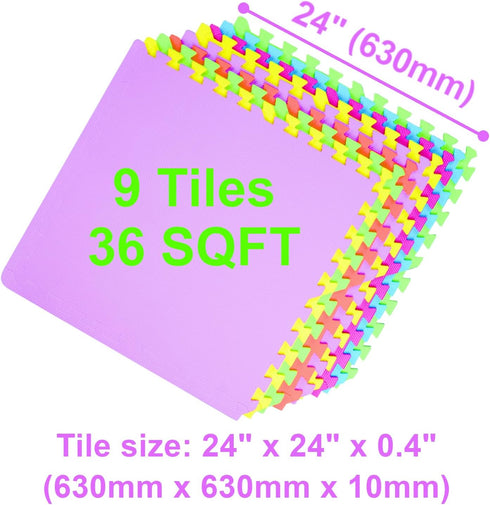POCO DIVO 36-SQFT 9-Tile Setup 18-Border Giant Play Mat Excise Mat Easy Solid EVA Foam Mat Multi-Color Interlocking