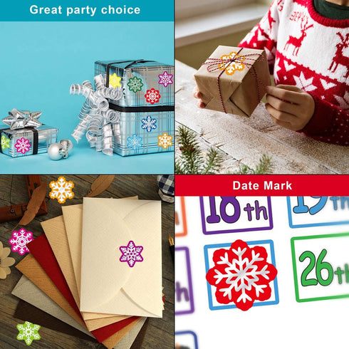Fancy Land Christmas Stickers, Foil Snowflake Stickers for Holiday Party Supplies, 200Pcs Per Roll