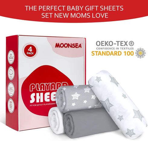 Pack 4 Pack Pack Pack and Play Sheets, Mini Crib Sheets, Stretchy n Play Playard Fitted Sheet, Compatible with Graco n