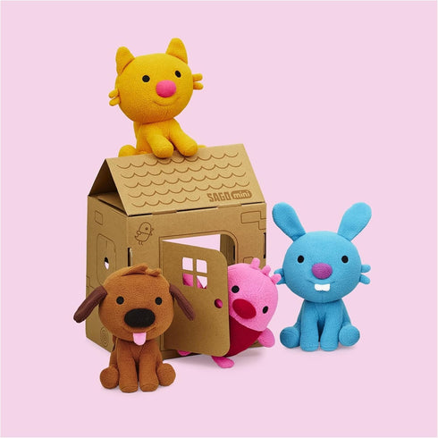 Pack, 4 3 Sago Mini Plush Gift Stuffed Animals with Transforming Cardboard Playhouse, Pretend Play Kids Toys for Boys