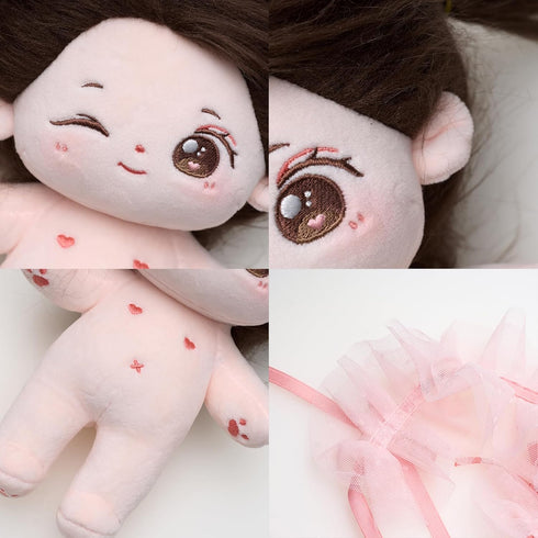 CALEMBOU Plush Doll, 20cm Cute Cotton Doll with Skeleton, Kawaii Anime Plushies Gift with Doll Clothes