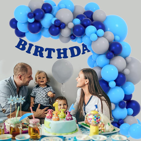 127PCS Navy Blue Gray Balloon Garland Arch Kit, Night Blue Light Blue Gray Night Blue Balloons for Jungle Safari Theme