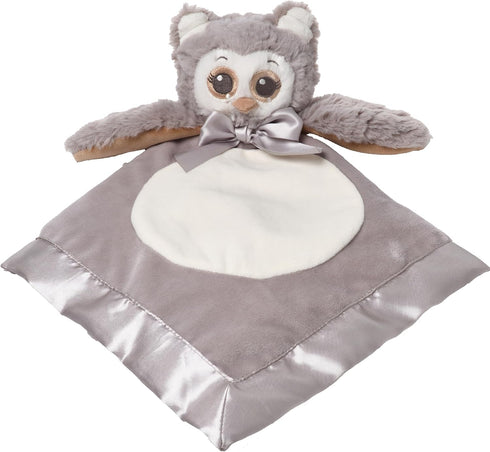 Bearington Collection Owl Plush Stuffed Animal Security Blanket Lovey - 15 in Gray Satin Trim for Newborns & Infants