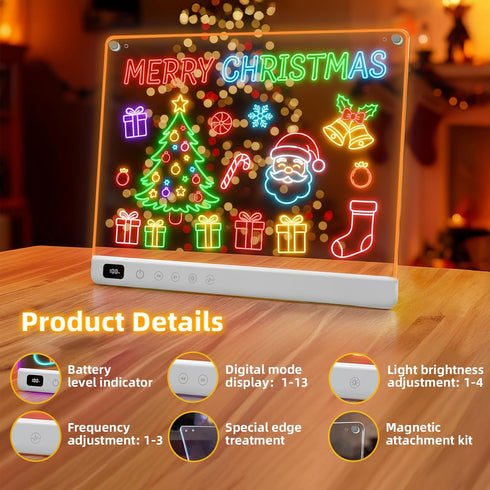13 16" Led Drawing Board with Light Effects, Rechargeable Glow Doodle LED Note Board with Colors, Neon Light Up Drawing
