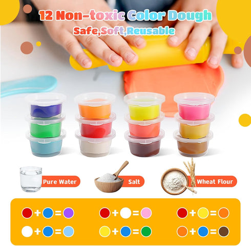 Rodsucs 3-in-1 Sets 4-8, 3-12, (12 Color Dough for Kids Ages Ice Cream Hamburger Noodle Maker Toy for Kids Arts &Crafts