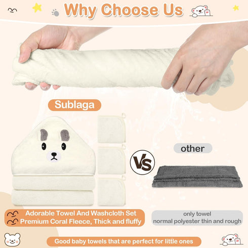 Sublaga 4 Set, 32x32 3 Set Pcs Baby Towels in Hooded Bath Towel and Pcs Baby Washcloths for Newborns, Toddlers