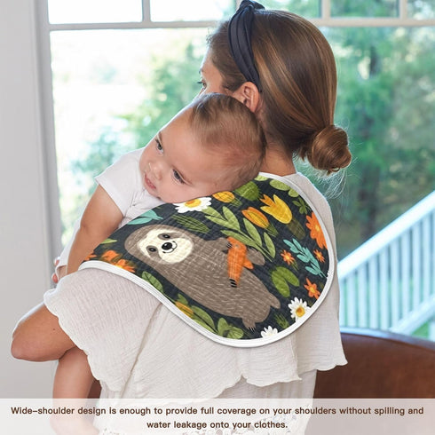 Bulletgxll Set 4, Sloths with Flowers Unisex Baby Burp Cloths of Soft Absorbent Organic Cotton Muslin Burping Cloths